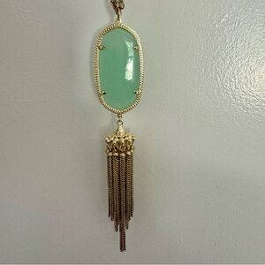 Kendra Scott long gold and green necklace